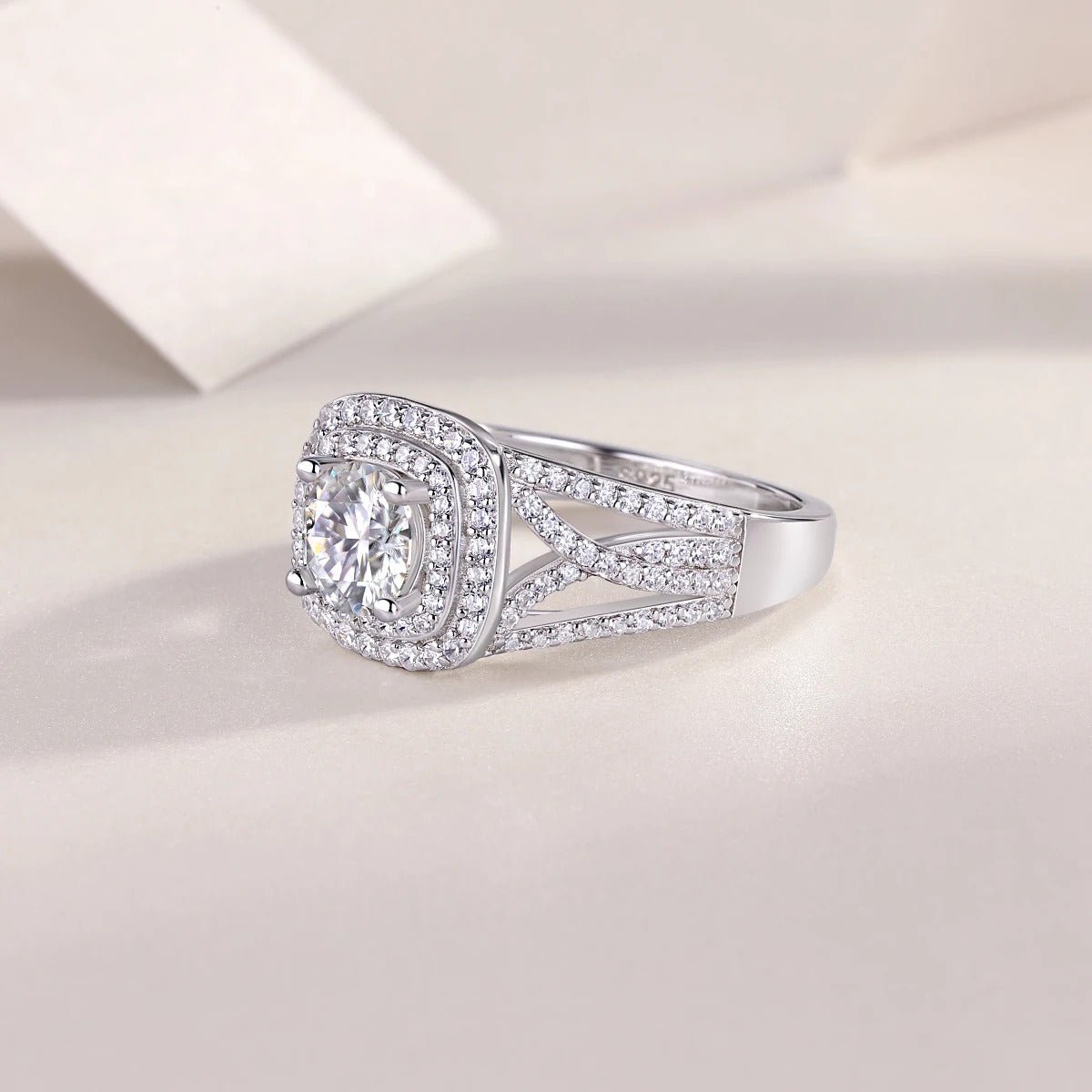 Charmsolo 1Ct Moissanite Halo Bridal Ring | S925 Silver 18K White Gold Plated | VVS1 D Color 125-Stone Intricate Design | R13378