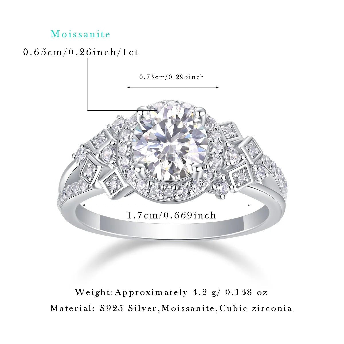 Charmsolo 1Ct Moissanite Halo Bridal Ring | S925 Silver 18K White Gold Plated | VVS1 D Color 125-Stone Intricate Design | R13378