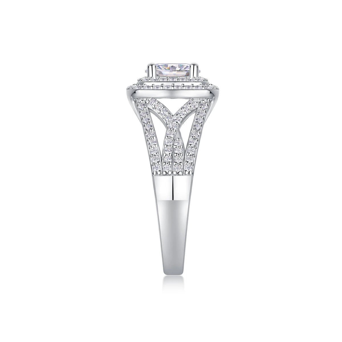 Charmsolo 1Ct Moissanite Halo Bridal Ring | S925 Silver 18K White Gold Plated | VVS1 D Color 125-Stone Intricate Design | R13378