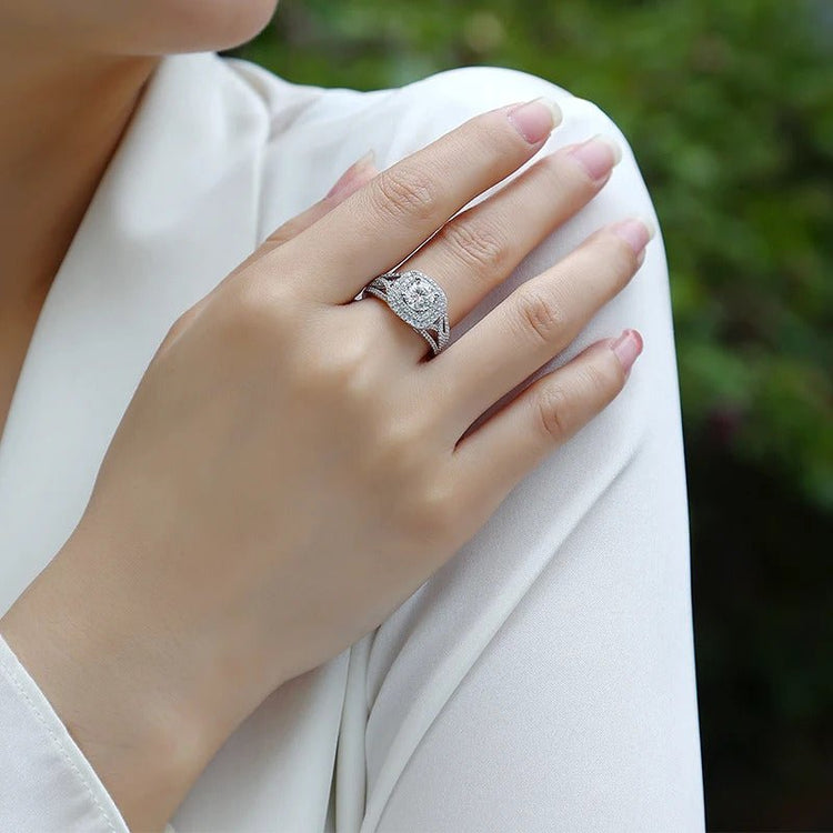 Charmsolo 1Ct Moissanite Halo Bridal Ring | S925 Silver 18K White Gold Plated | VVS1 D Color 125-Stone Intricate Design | R13378