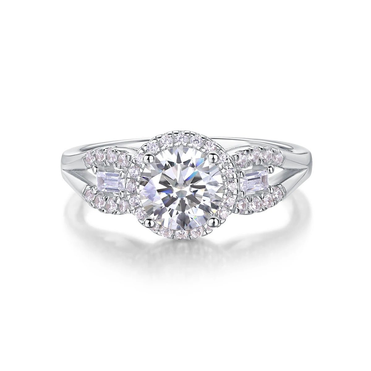 Charmsolo 1Ct Moissanite Halo Engagement Ring | S925 Silver 18K White Gold Plated | VVS1 D Color 8H8A Cut GRA Certified | R12984