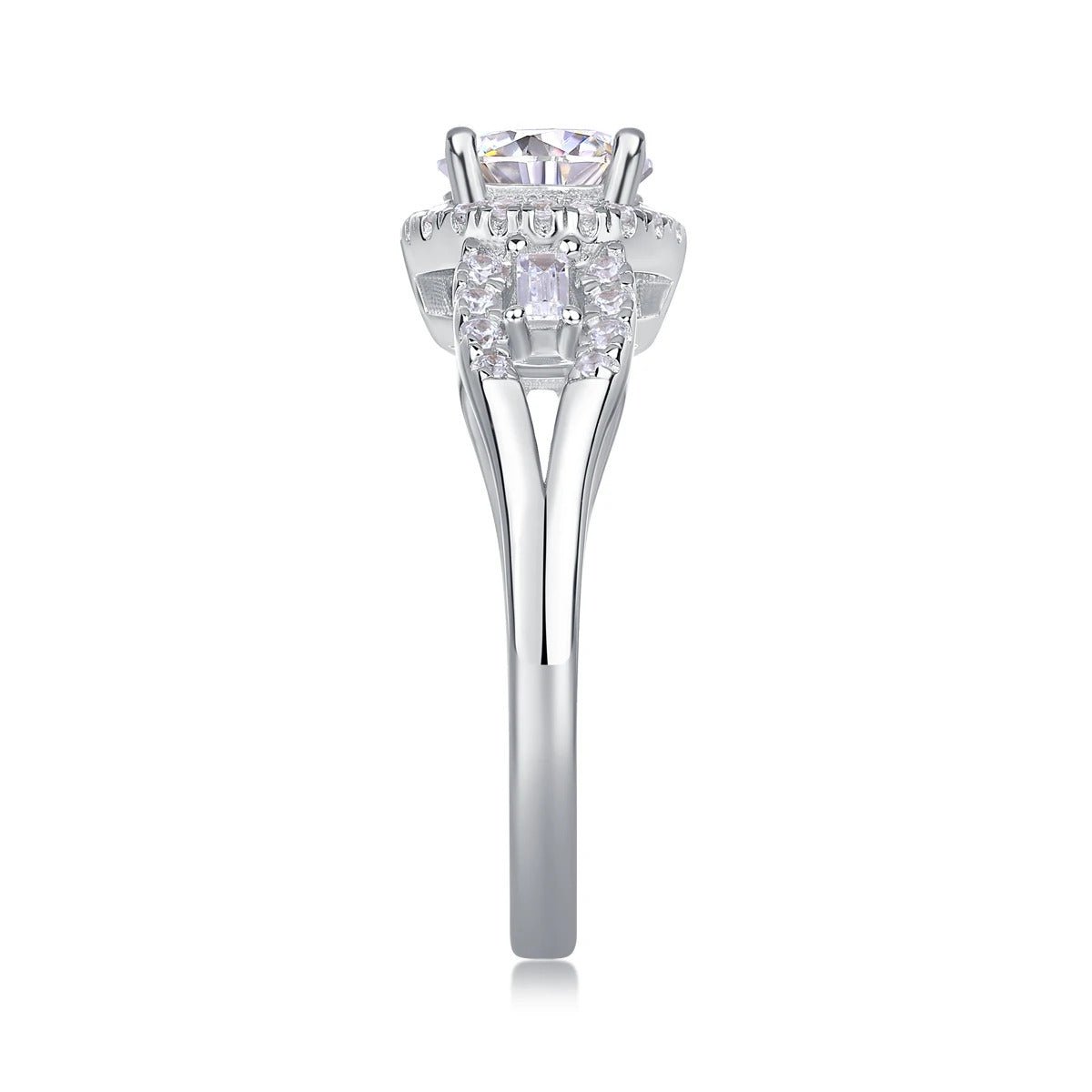 Charmsolo 1Ct Moissanite Halo Engagement Ring | S925 Silver 18K White Gold Plated | VVS1 D Color 8H8A Cut GRA Certified | R12984