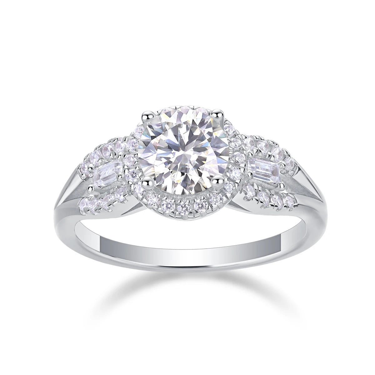 Charmsolo 1Ct Moissanite Halo Engagement Ring | S925 Silver 18K White Gold Plated | VVS1 D Color 8H8A Cut GRA Certified | R12984