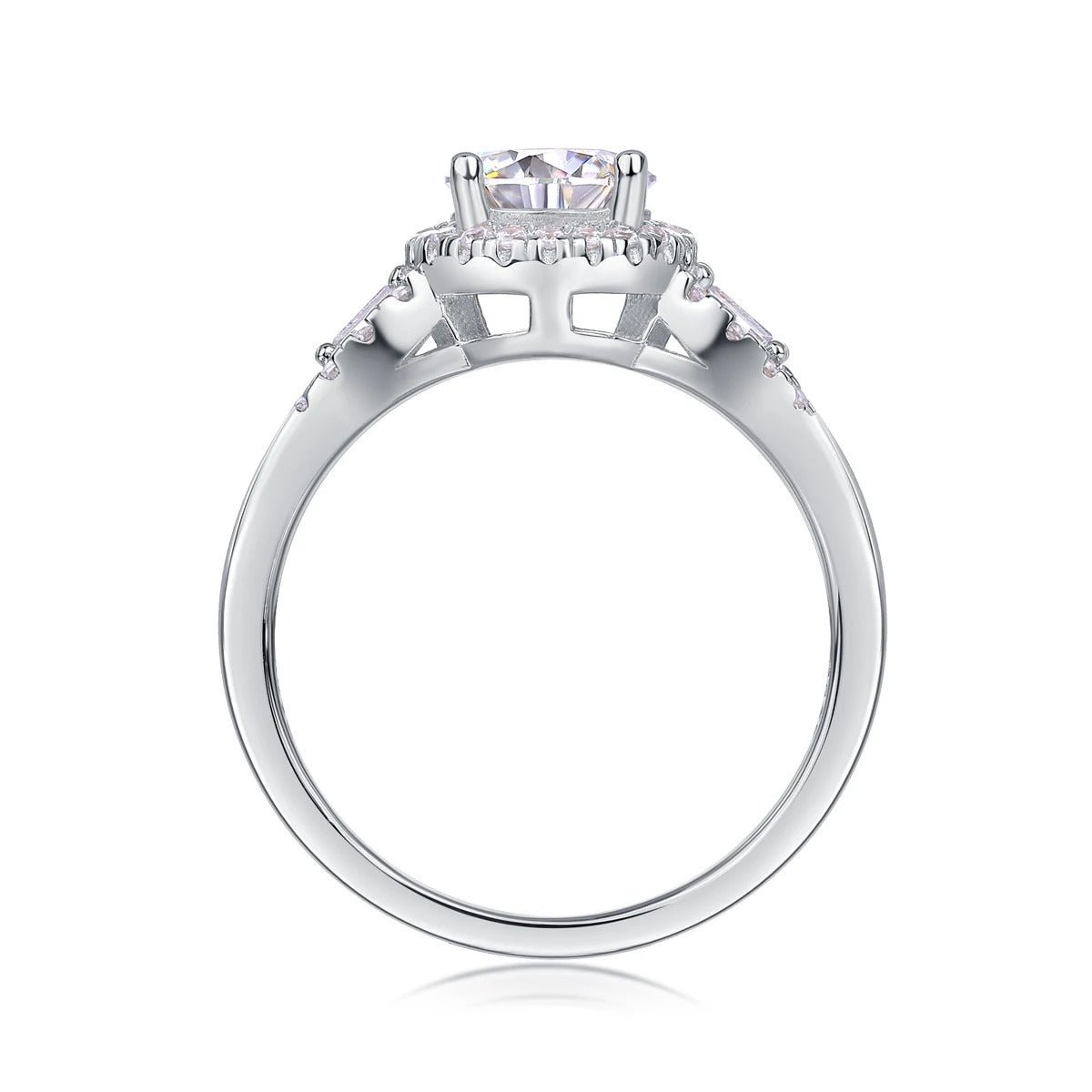 Charmsolo 1Ct Moissanite Halo Engagement Ring | S925 Silver 18K White Gold Plated | VVS1 D Color 8H8A Cut GRA Certified | R12984