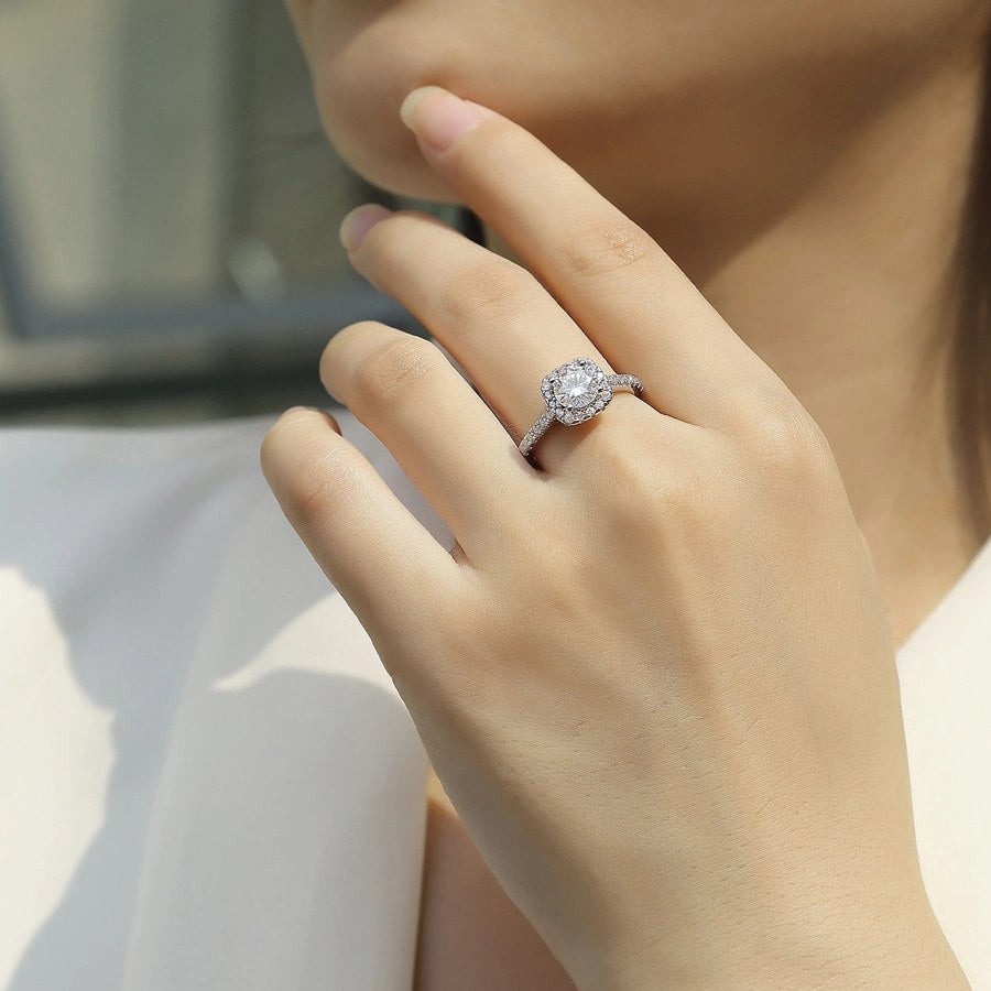 Charmsolo 1Ct Moissanite Halo Engagement Ring | S925 Silver 18K White Gold Plated | VVS1 D Color GRA Certified | R13151