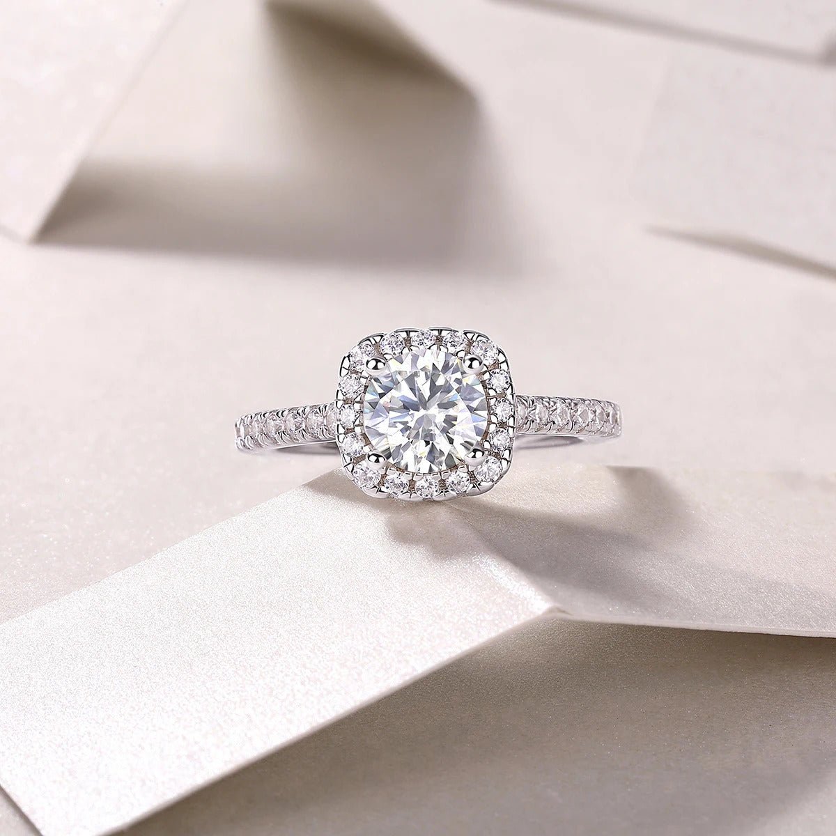 Charmsolo 1Ct Moissanite Halo Engagement Ring | S925 Silver 18K White Gold Plated | VVS1 D Color GRA Certified | R13151