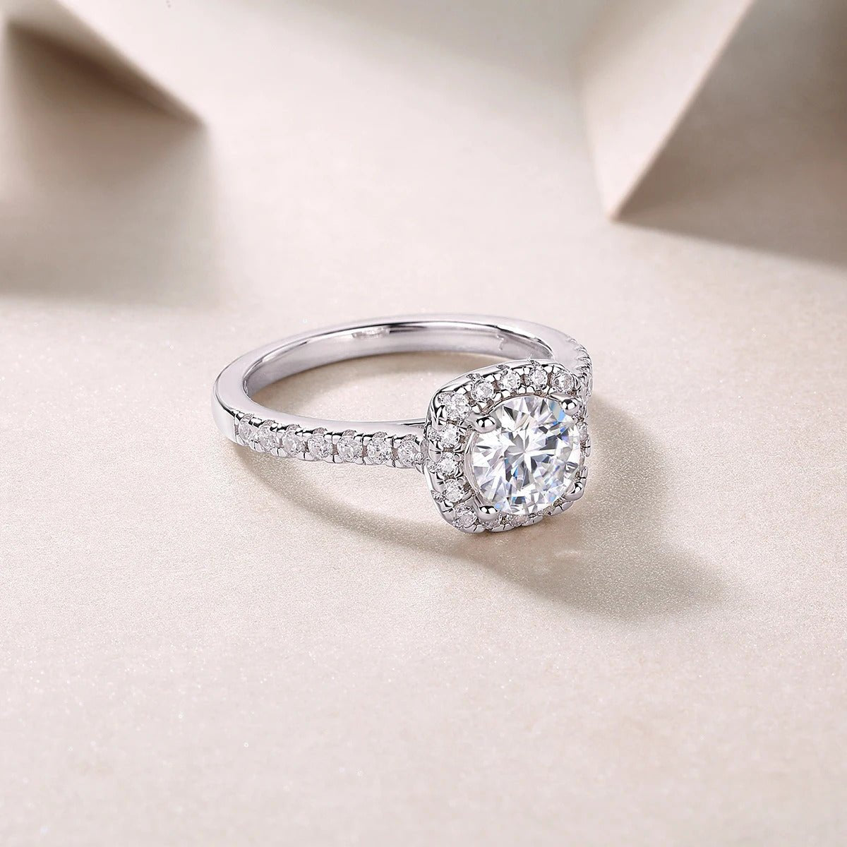 Charmsolo 1Ct Moissanite Halo Engagement Ring | S925 Silver 18K White Gold Plated | VVS1 D Color GRA Certified | R13151