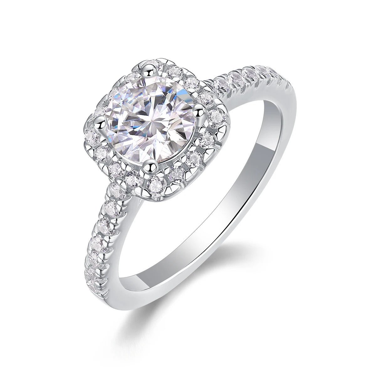 Charmsolo 1Ct Moissanite Halo Engagement Ring | S925 Silver 18K White Gold Plated | VVS1 D Color GRA Certified | R13151
