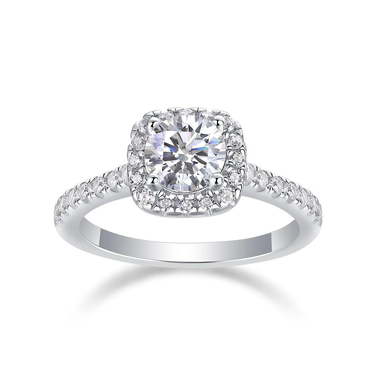 Charmsolo 1Ct Moissanite Halo Engagement Ring | S925 Silver 18K White Gold Plated | VVS1 D Color GRA Certified | R13151