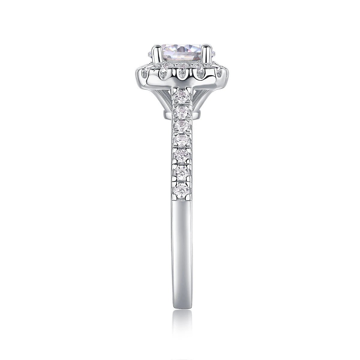 Charmsolo 1Ct Moissanite Halo Engagement Ring | S925 Silver 18K White Gold Plated | VVS1 D Color GRA Certified | R13151