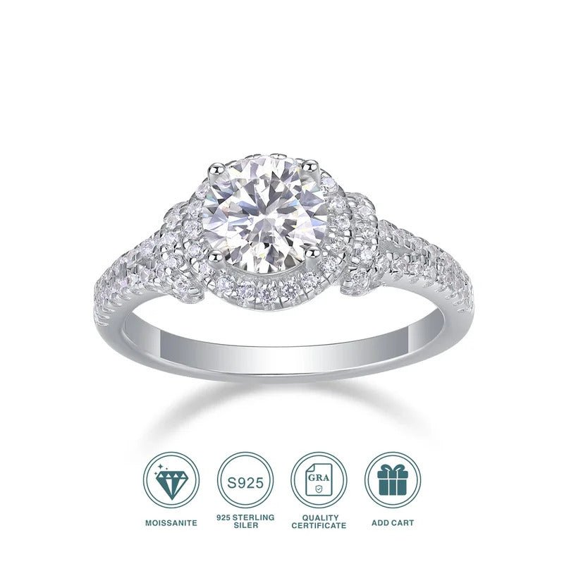 Charmsolo 1ct Moissanite Halo Ring | Crown Rhombus Setting | S925 Silver 18K White Gold Plated | GRA Certified