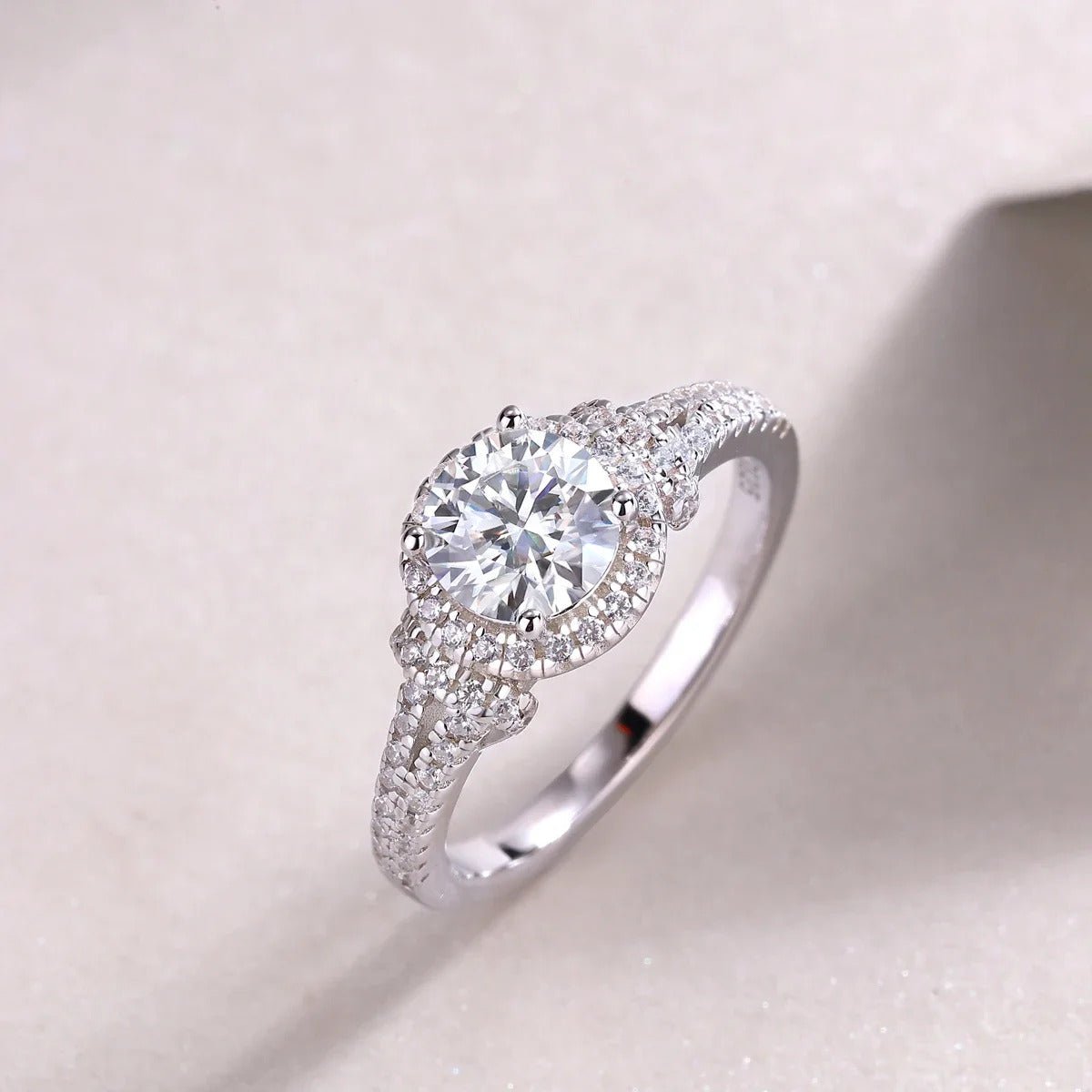 Charmsolo 1ct Moissanite Halo Ring | Crown Rhombus Setting | S925 Silver 18K White Gold Plated | GRA Certified
