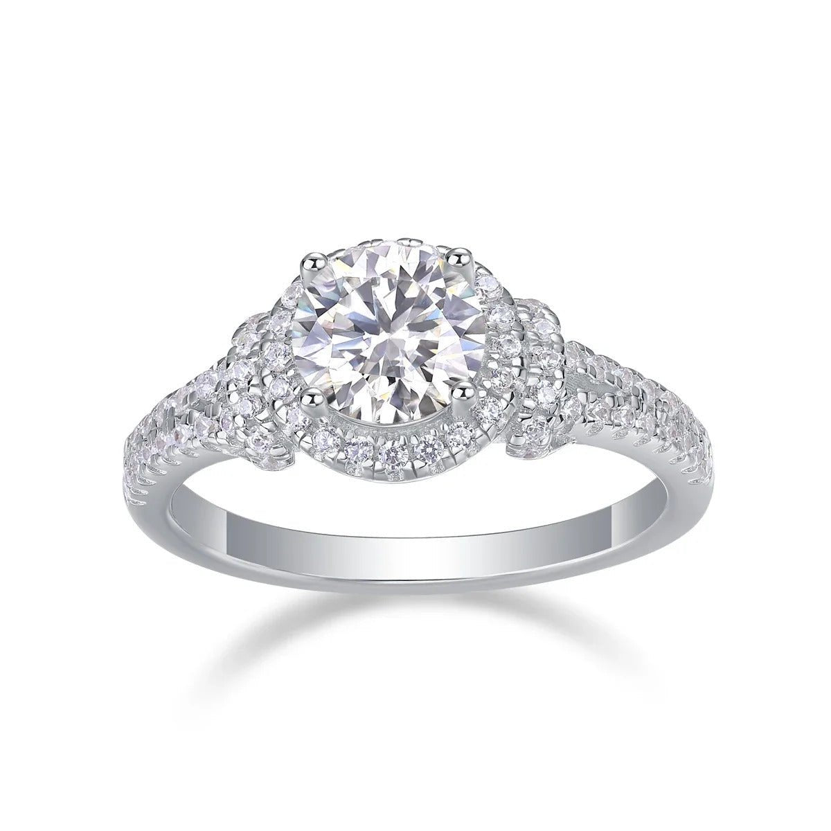 Charmsolo 1ct Moissanite Halo Ring | Crown Rhombus Setting | S925 Silver 18K White Gold Plated | GRA Certified