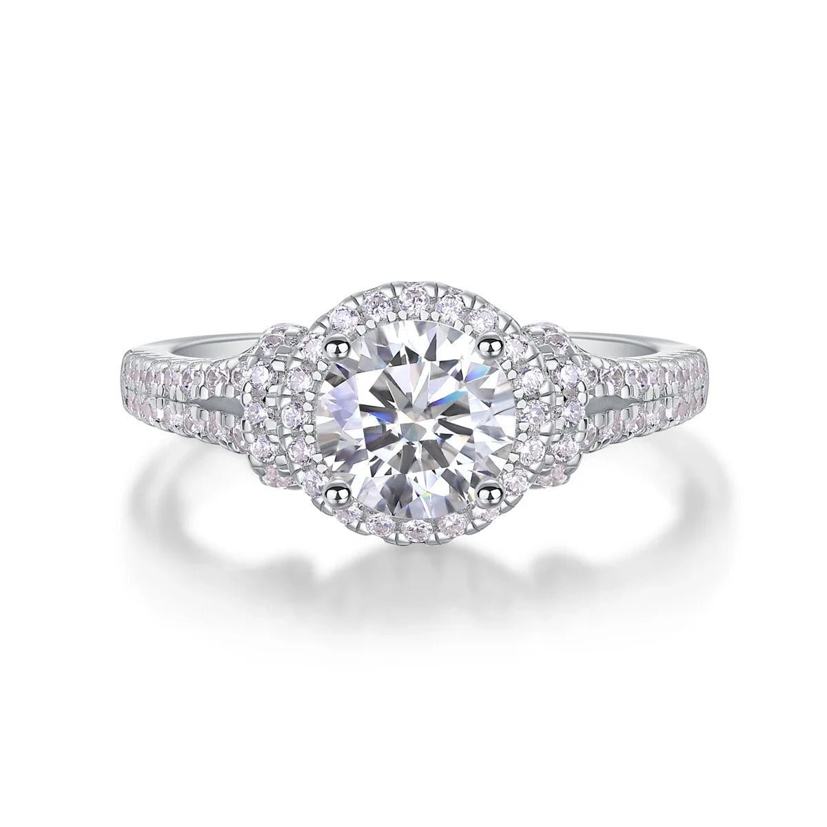 Charmsolo 1ct Moissanite Halo Ring | Crown Rhombus Setting | S925 Silver 18K White Gold Plated | GRA Certified