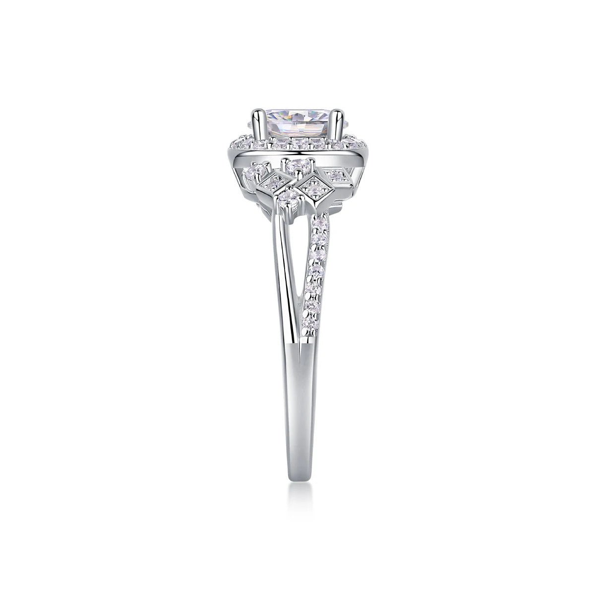 Charmsolo 1Ct Moissanite Halo Ring | S925 Silver 18K White Gold Plated | VVS1 D Color Geometric Vintage | R13327