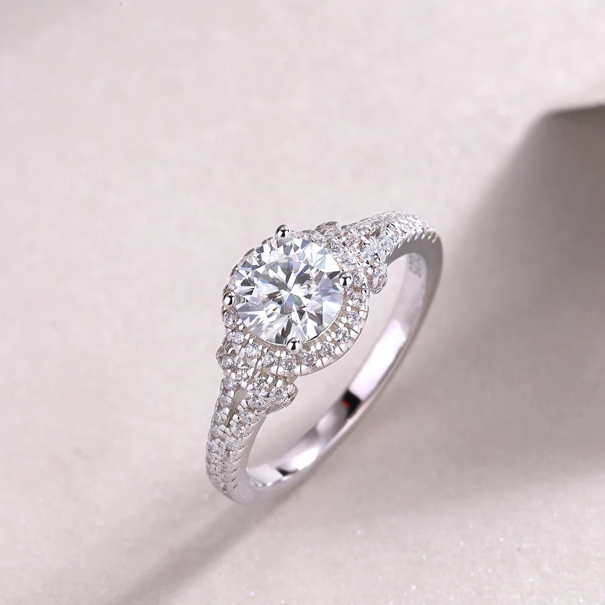 Charmsolo 1Ct Moissanite Meteor Shower Halo Ring | S925 Silver 18K White Gold Plated | VVS1 D Color GRA Certified | R13073