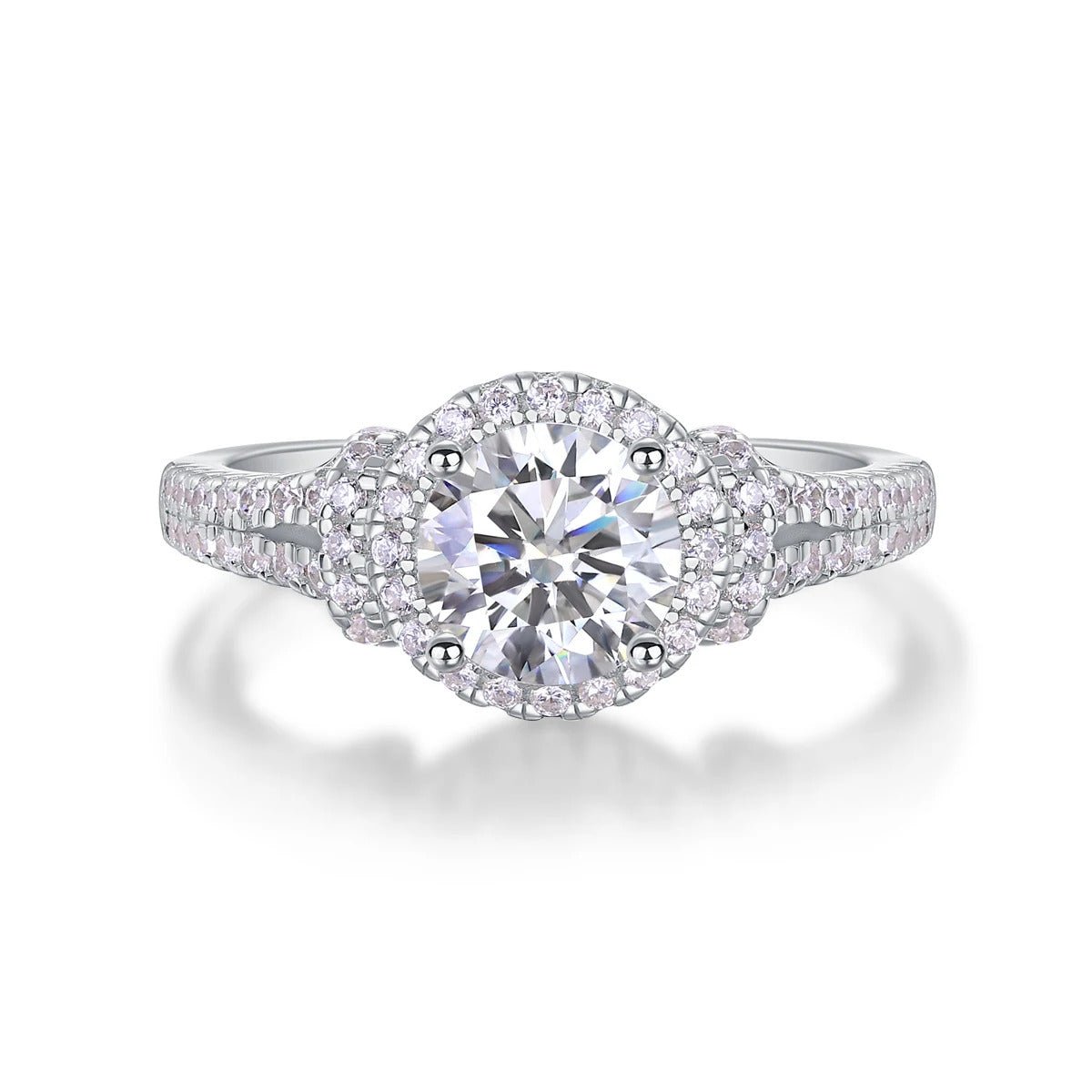 Charmsolo 1Ct Moissanite Meteor Shower Halo Ring | S925 Silver 18K White Gold Plated | VVS1 D Color GRA Certified | R13073