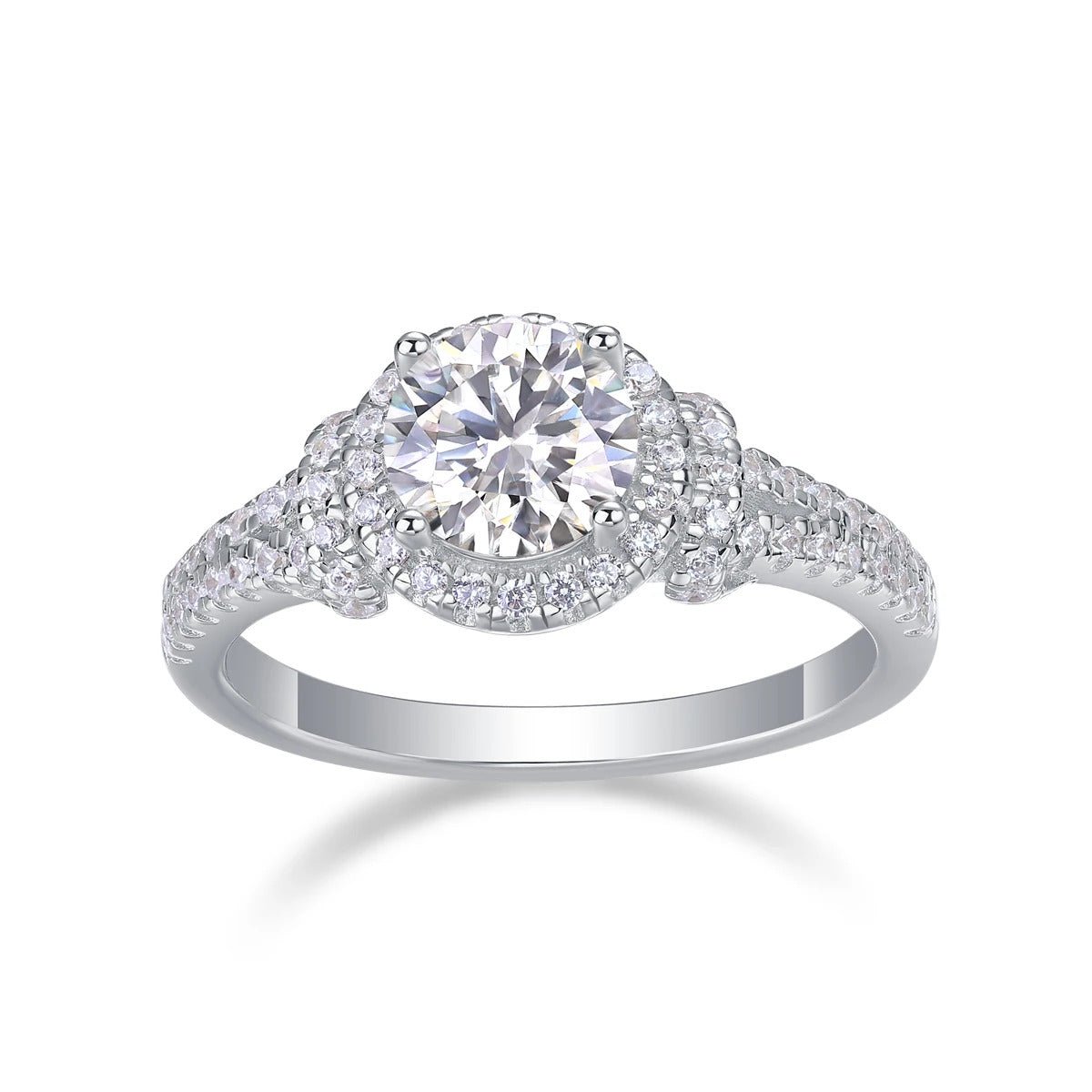 Charmsolo 1Ct Moissanite Meteor Shower Halo Ring | S925 Silver 18K White Gold Plated | VVS1 D Color GRA Certified | R13073