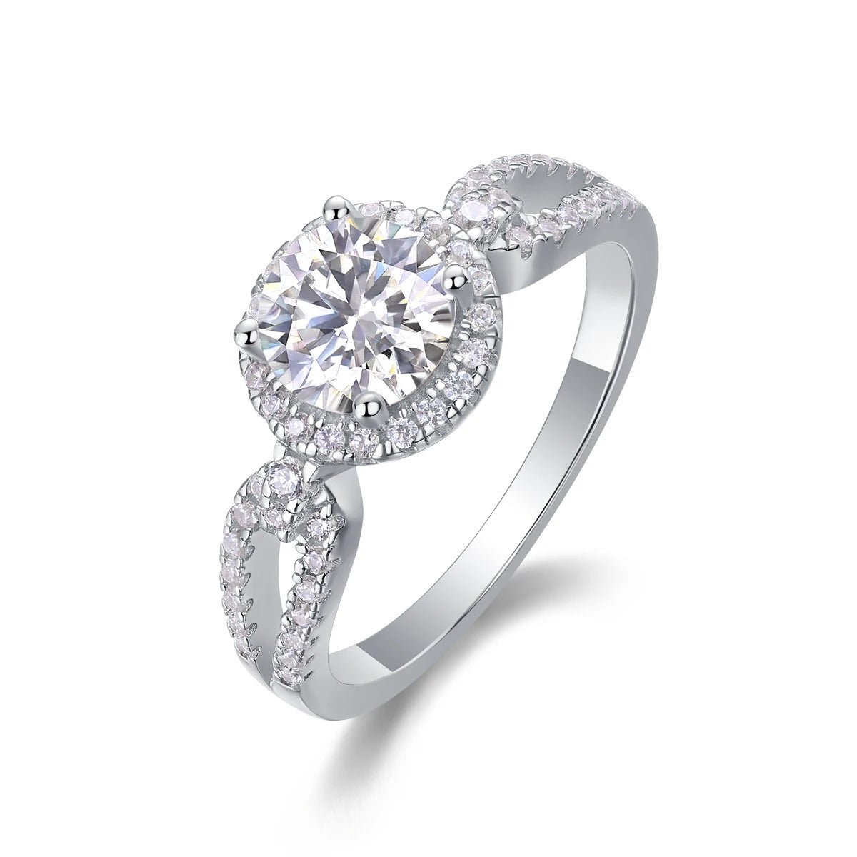 Charmsolo 1Ct Moissanite Zircon Halo Ring | S925 Silver 18K White Gold Plated | VVS1 D Color GRA Certified | R13049