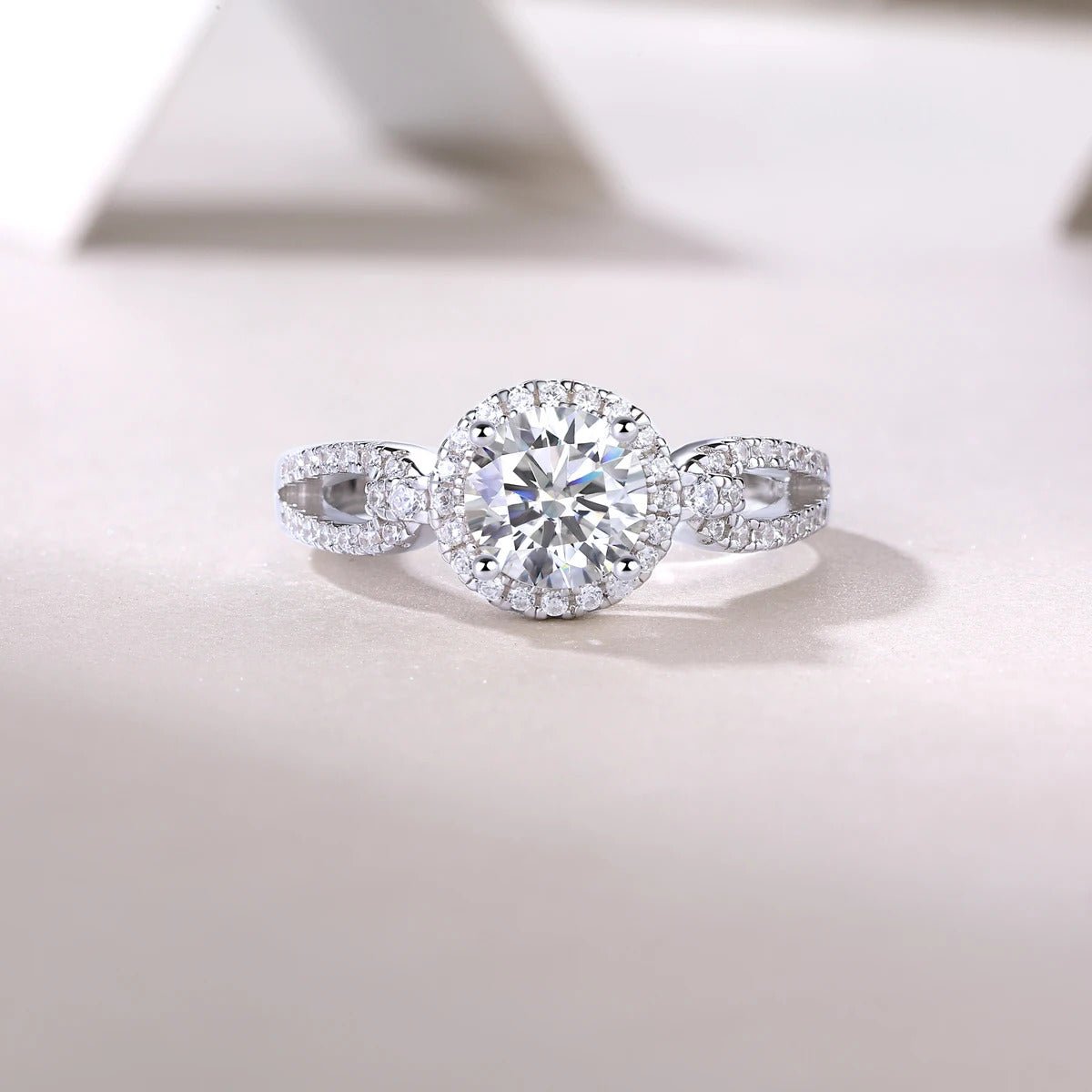 Charmsolo 1Ct Moissanite Zircon Halo Ring | S925 Silver 18K White Gold Plated | VVS1 D Color GRA Certified | R13049