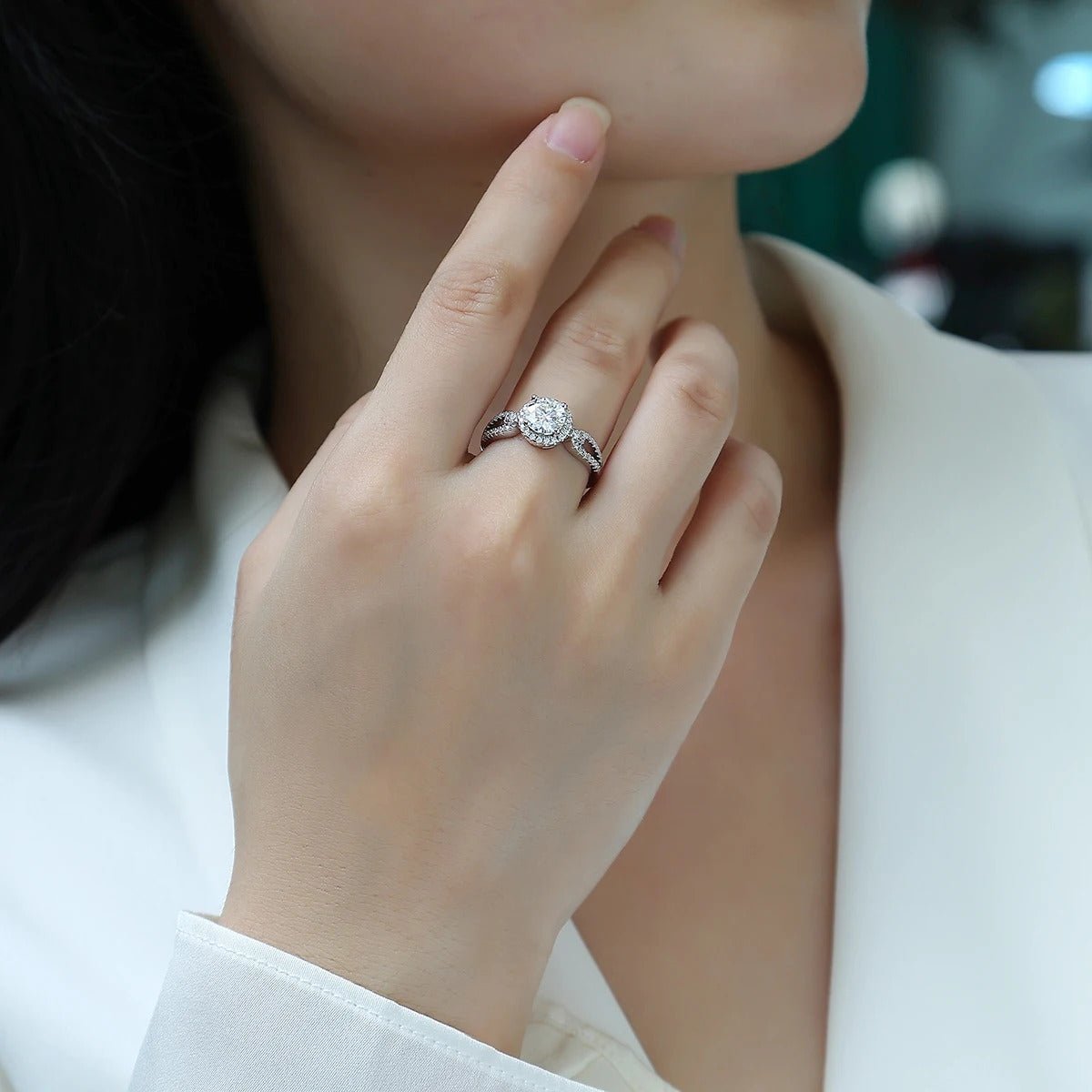 Charmsolo 1Ct Moissanite Zircon Halo Ring | S925 Silver 18K White Gold Plated | VVS1 D Color GRA Certified | R13049