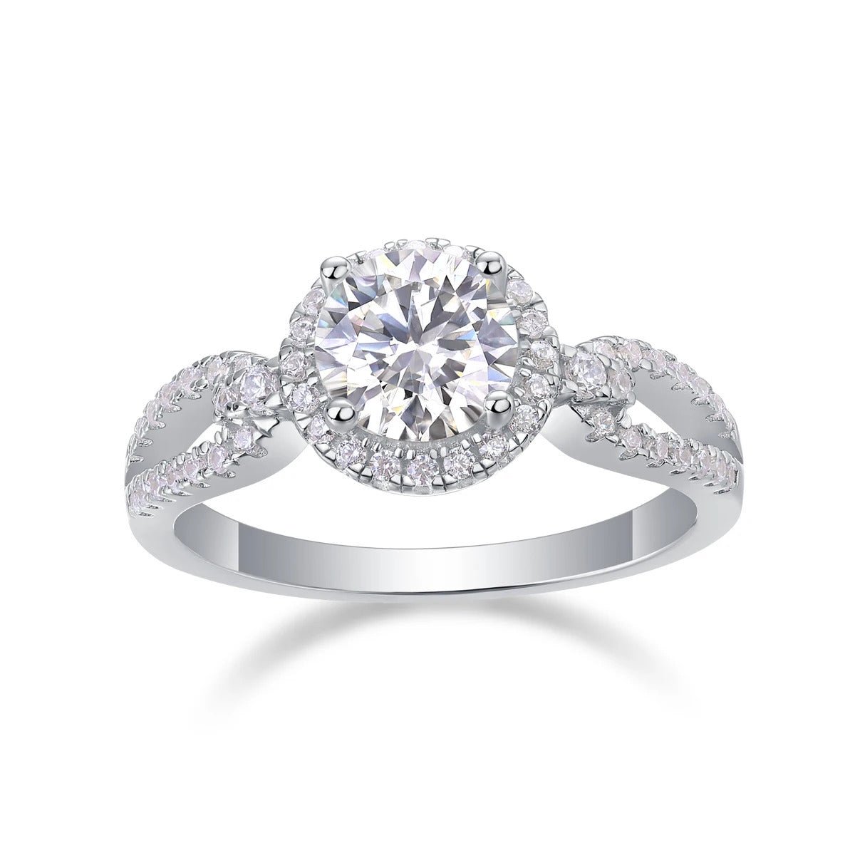 Charmsolo 1Ct Moissanite Zircon Halo Ring | S925 Silver 18K White Gold Plated | VVS1 D Color GRA Certified | R13049
