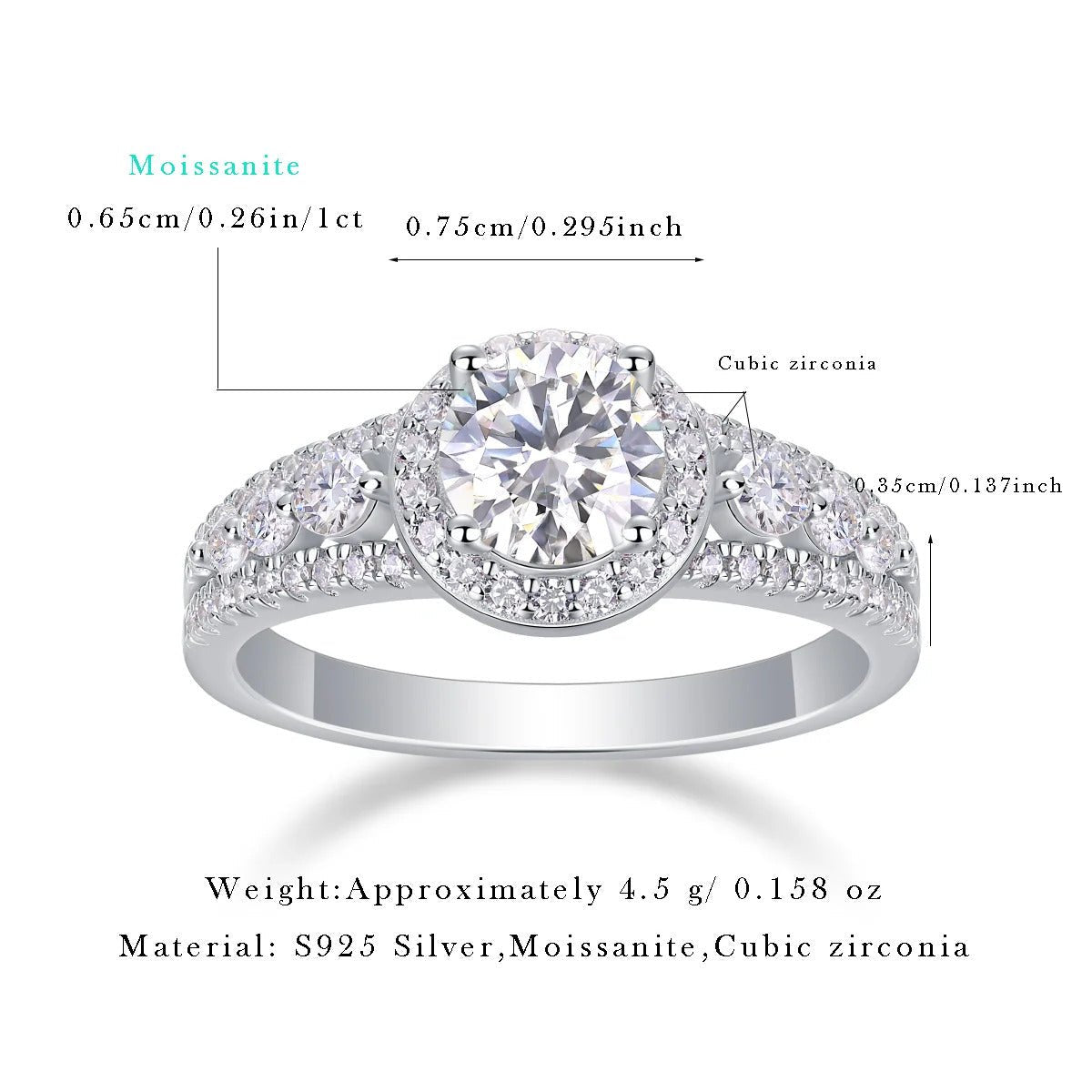 Charmsolo 1ct VVS1 Moissanite Prong Setting 925 Sterling Silver Geometric Ring for Women | R13361