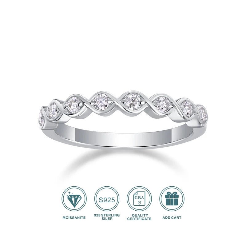 Charmsolo 2 Carat Moissanite Eternity Ring | 180° Horse Eye Setting | S925 Silver | Wedding Anniversary Gift