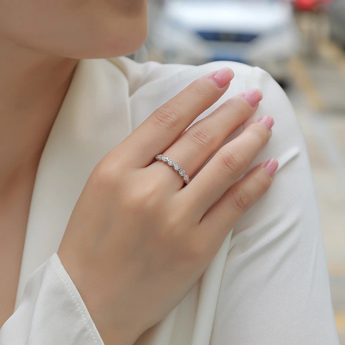 Charmsolo 2 Carat Moissanite Eternity Ring | 180° Horse Eye Setting | S925 Silver | Wedding Anniversary Gift