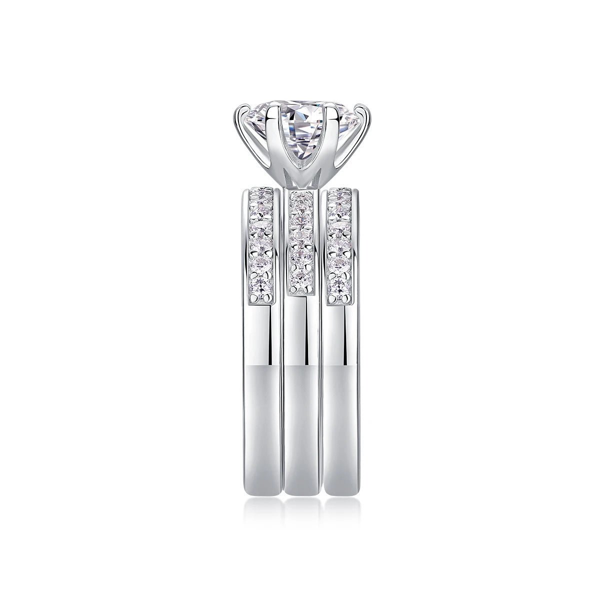 Charmsolo 2Ct Moissanite 3-Piece Bridal Ring Set | S925 Silver 18K White Gold | VVS1 D Color 8mm Tassel Pavé Stacking Wedding | R13096