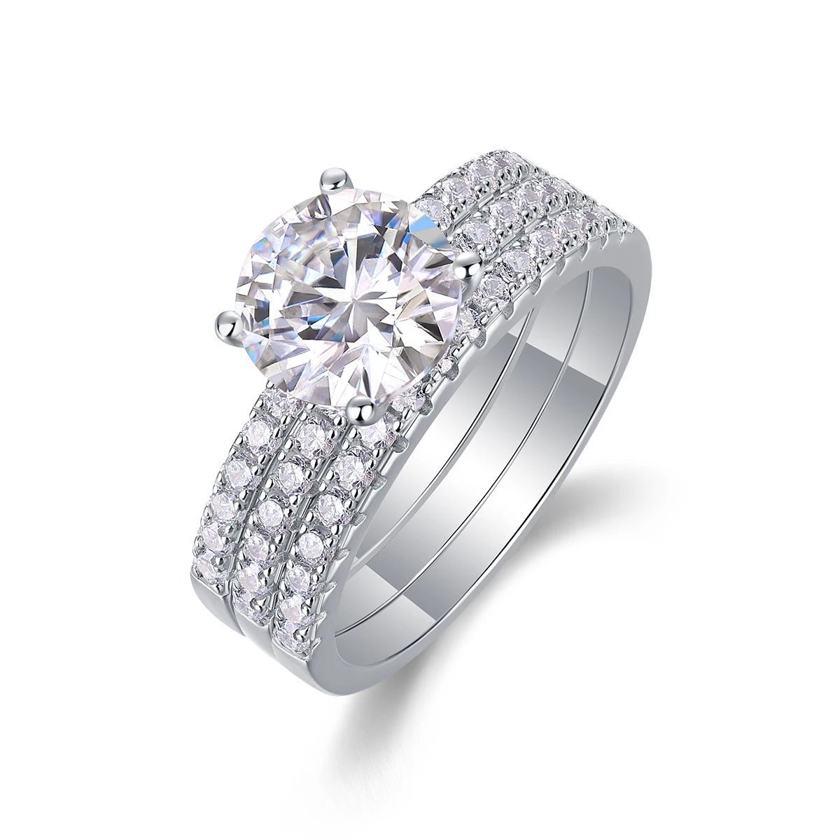 Charmsolo 2Ct Moissanite 3-Piece Ring Set | S925 Silver 18K Plated | VVS1 D Color 8mm Round Cut Eternity Wedding Band | R13772