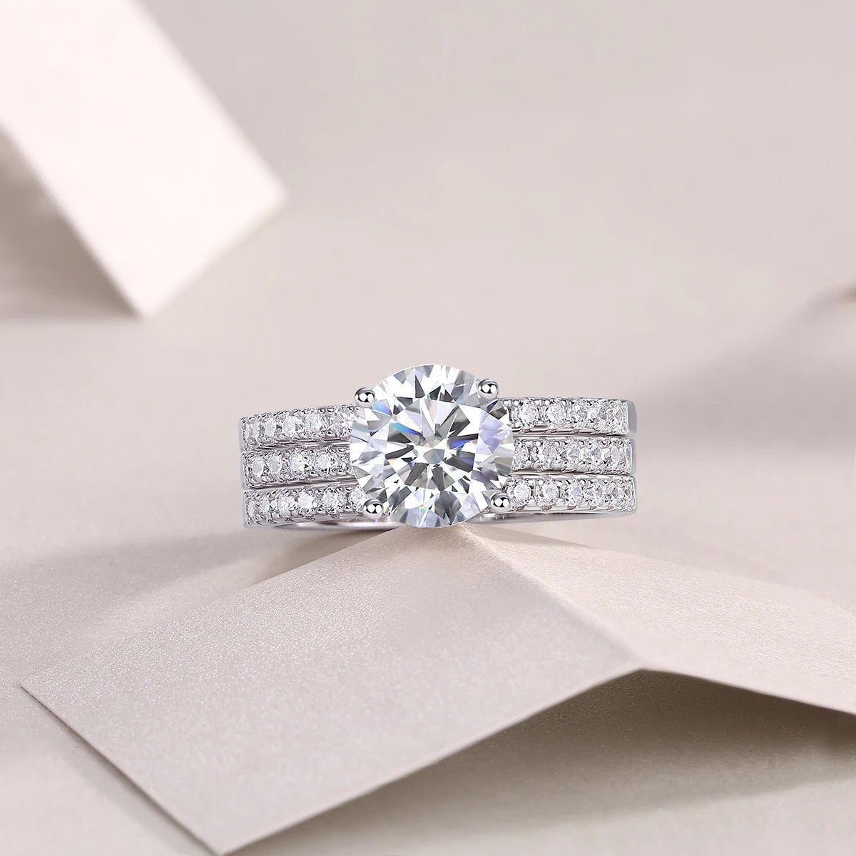 Charmsolo 2Ct Moissanite 3-Piece Ring Set | S925 Silver 18K Plated | VVS1 D Color 8mm Round Cut Eternity Wedding Band | R13772