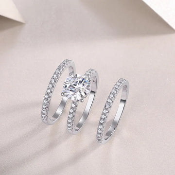Charmsolo 2Ct Moissanite 3-Piece Ring Set | S925 Silver 18K Plated | VVS1 D Color 8mm Round Cut Eternity Wedding Band | R13772