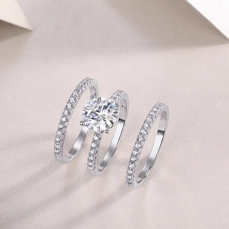 Charmsolo 2Ct Moissanite 3-Piece Ring Set | S925 Silver 18K Plated | VVS1 D Color 8mm Round Cut Eternity Wedding Band | R13772