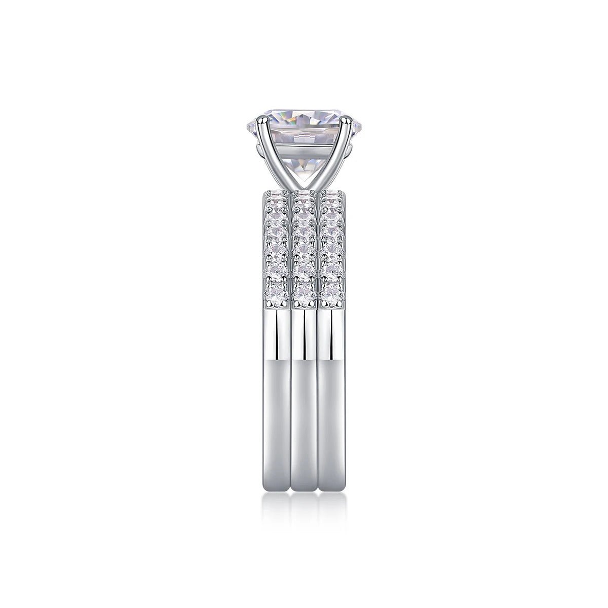 Charmsolo 2Ct Moissanite 3-Piece Ring Set | S925 Silver 18K Plated | VVS1 D Color 8mm Round Cut Eternity Wedding Band | R13772