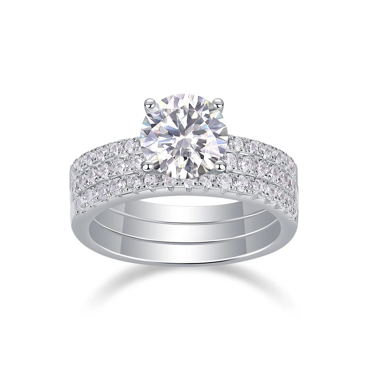 Charmsolo 2Ct Moissanite 3-Piece Ring Set | S925 Silver 18K Plated | VVS1 D Color 8mm Round Cut Eternity Wedding Band | R13772
