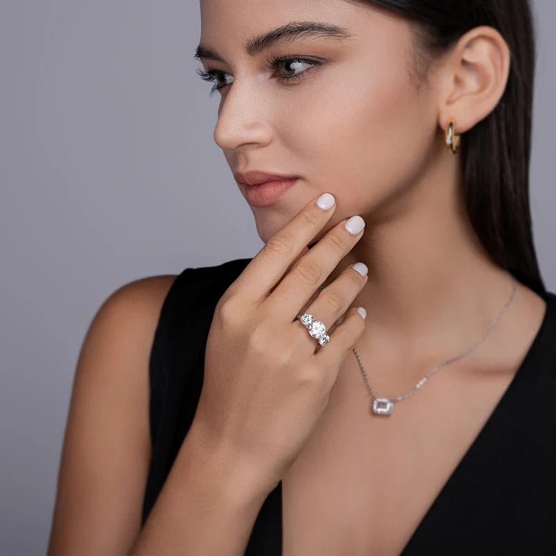 Charmsolo 3CT Moissanite Ring | 925 Sterling Silver | VVS1 D Color | Prong Setting