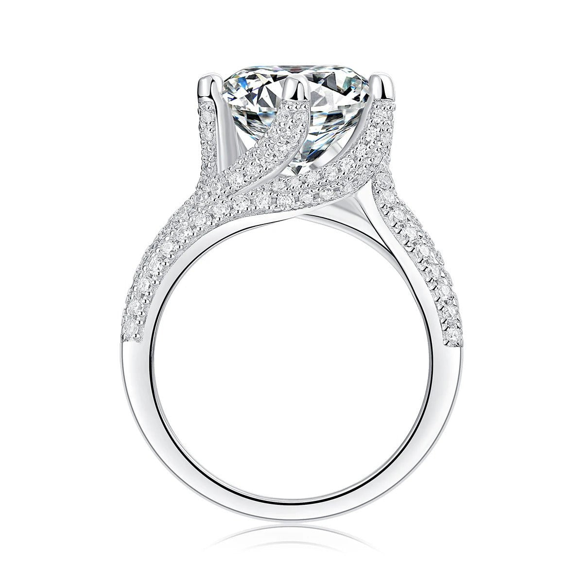 Charmsolo 5Ct Moissanite Engagement Ring | S925 Silver 18K Plated | VVS1 D Color 11mm 8H8A Cut 108-Stone Pavé Band | R12686