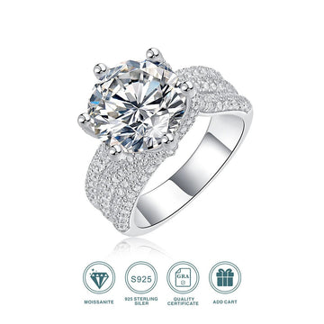 Charmsolo 5Ct Moissanite Engagement Ring | S925 Silver 18K Plated | VVS1 D Color 11mm 8H8A Cut 108-Stone Pavé Band | R12686