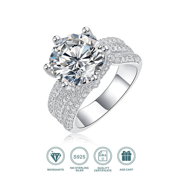 Charmsolo 5Ct Moissanite Engagement Ring | S925 Silver 18K Plated | VVS1 D Color 11mm 8H8A Cut 108-Stone Pavé Band | R12686