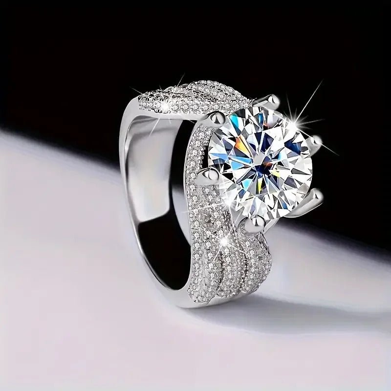 Charmsolo 5Ct Moissanite Engagement Ring | S925 Silver 18K Plated | VVS1 D Color 11mm 8H8A Cut 108-Stone Pavé Band | R12686