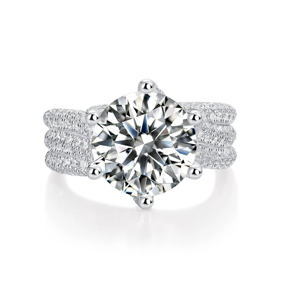 Charmsolo 5Ct Moissanite Engagement Ring | S925 Silver 18K Plated | VVS1 D Color 11mm 8H8A Cut 108-Stone Pavé Band | R12686