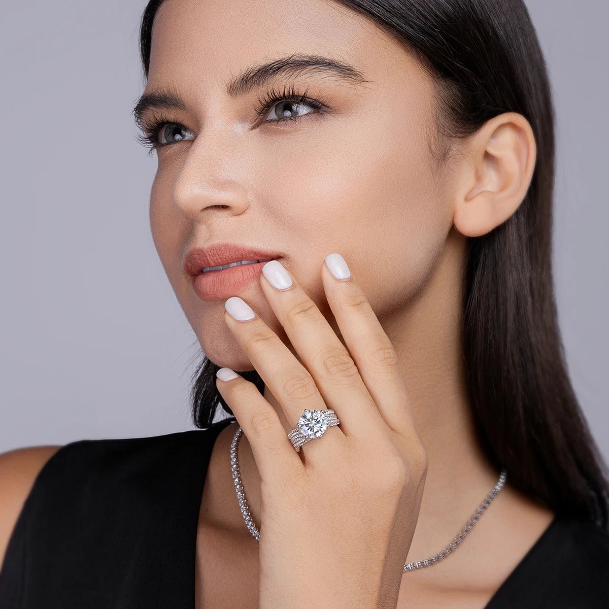 Charmsolo 5Ct Moissanite Engagement Ring | S925 Silver 18K Plated | VVS1 D Color 11mm 8H8A Cut 108-Stone Pavé Band | R12686