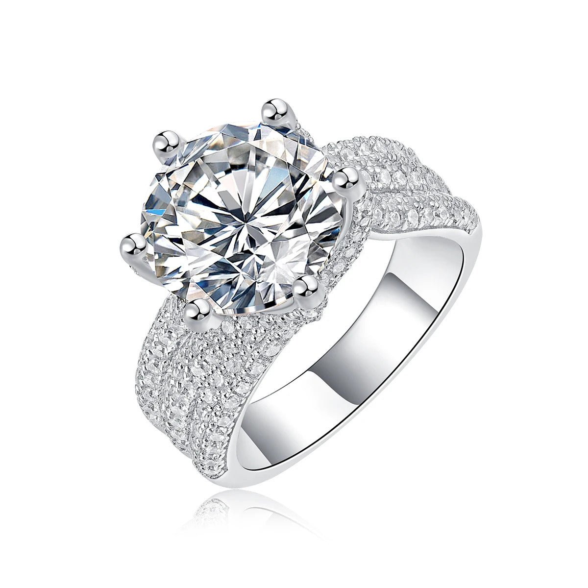 Charmsolo 5Ct Moissanite Engagement Ring | S925 Silver 18K Plated | VVS1 D Color 11mm 8H8A Cut 108-Stone Pavé Band | R12686