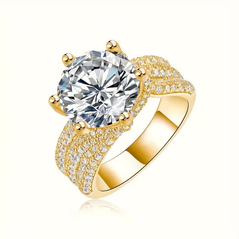 Charmsolo 5Ct Moissanite Solitaire Ring | S925 Silver 18K Plated | VVS1 D Color 11mm 8H8A Cut 108-Stone Pavé Band | R12686