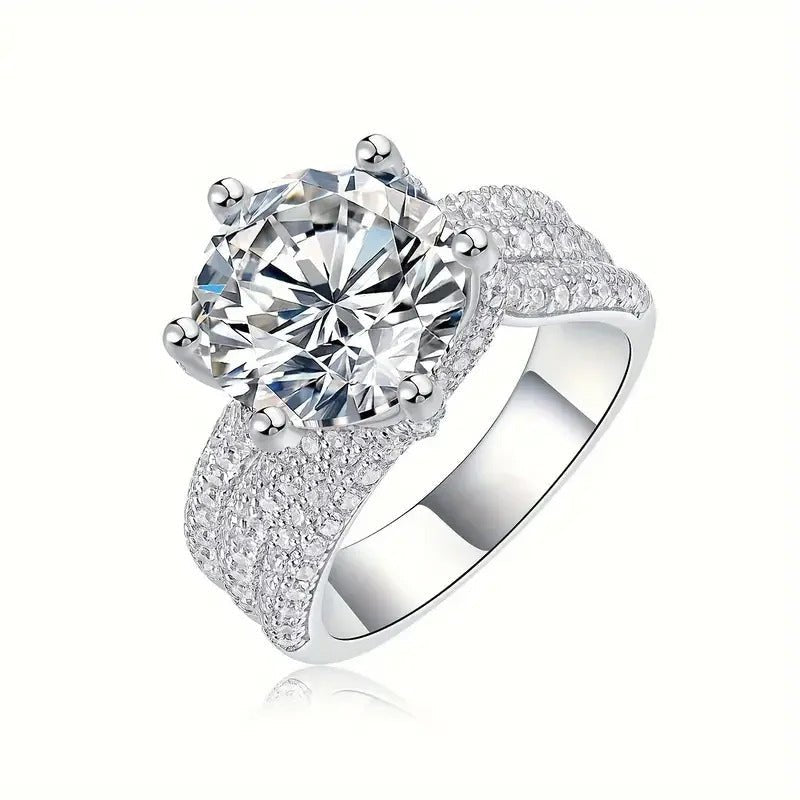 Charmsolo 5Ct Moissanite Solitaire Ring | S925 Silver 18K Plated | VVS1 D Color 11mm 8H8A Cut 108-Stone Pavé Band | R12686