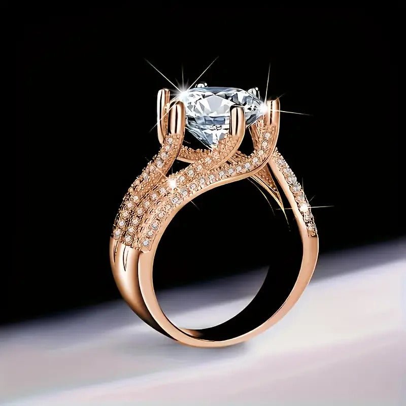Charmsolo 5Ct Moissanite Solitaire Ring | S925 Silver 18K Plated | VVS1 D Color 11mm 8H8A Cut 108-Stone Pavé Band | R12686
