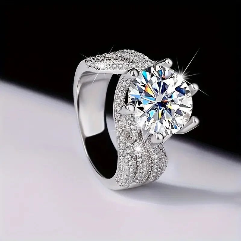Charmsolo 5Ct Moissanite Solitaire Ring | S925 Silver 18K Plated | VVS1 D Color 11mm 8H8A Cut 108-Stone Pavé Band | R12686