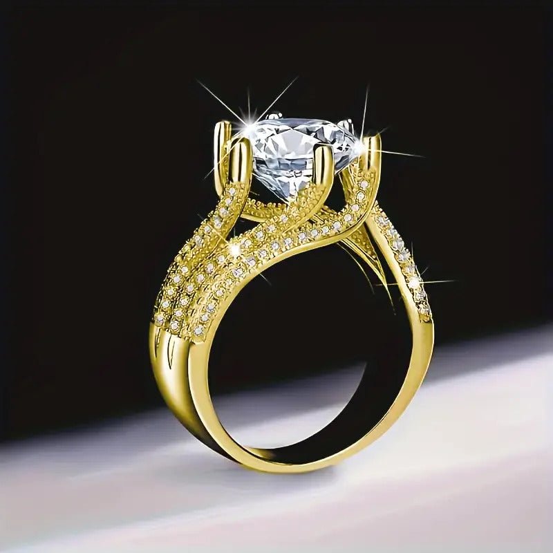 Charmsolo 5Ct Moissanite Solitaire Ring | S925 Silver 18K Plated | VVS1 D Color 11mm 8H8A Cut 108-Stone Pavé Band | R12686