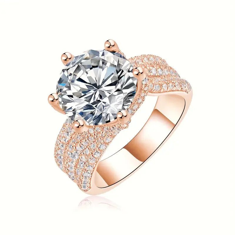 Charmsolo 5Ct Moissanite Solitaire Ring | S925 Silver 18K Plated | VVS1 D Color 11mm 8H8A Cut 108-Stone Pavé Band | R12686
